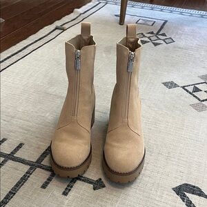 Blondo Beige Suede Front-Zip Platform Ankle Boots